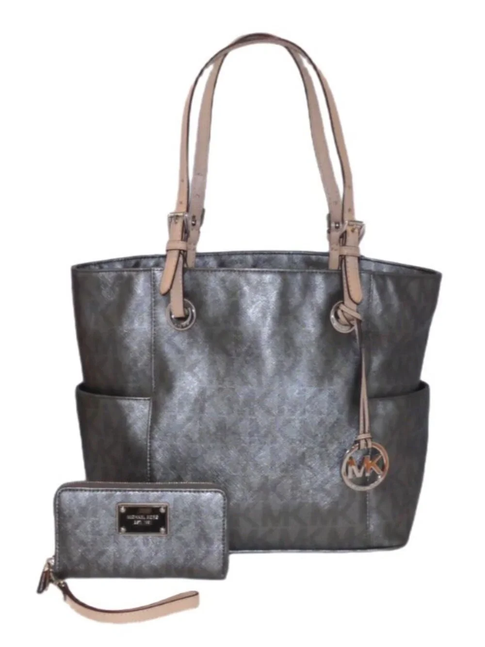 Michael Michael Kors brown-ish gray tote shoulder bag & matching wristlet wallet